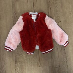 Cat & Jack Red and Pink Faux Fur Jacket - size 18 months